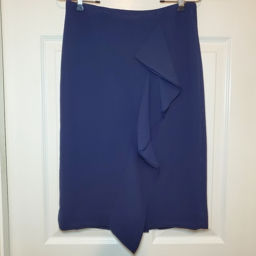 J.Crew Skirt Womens Size 2 Pencil Skirt Navy Blue Ruffle Drape